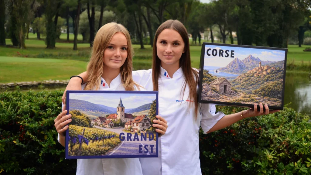 Coffrets gourmands Grand Est et Corse présentés par deux membres de l'équipe Panier de Région
